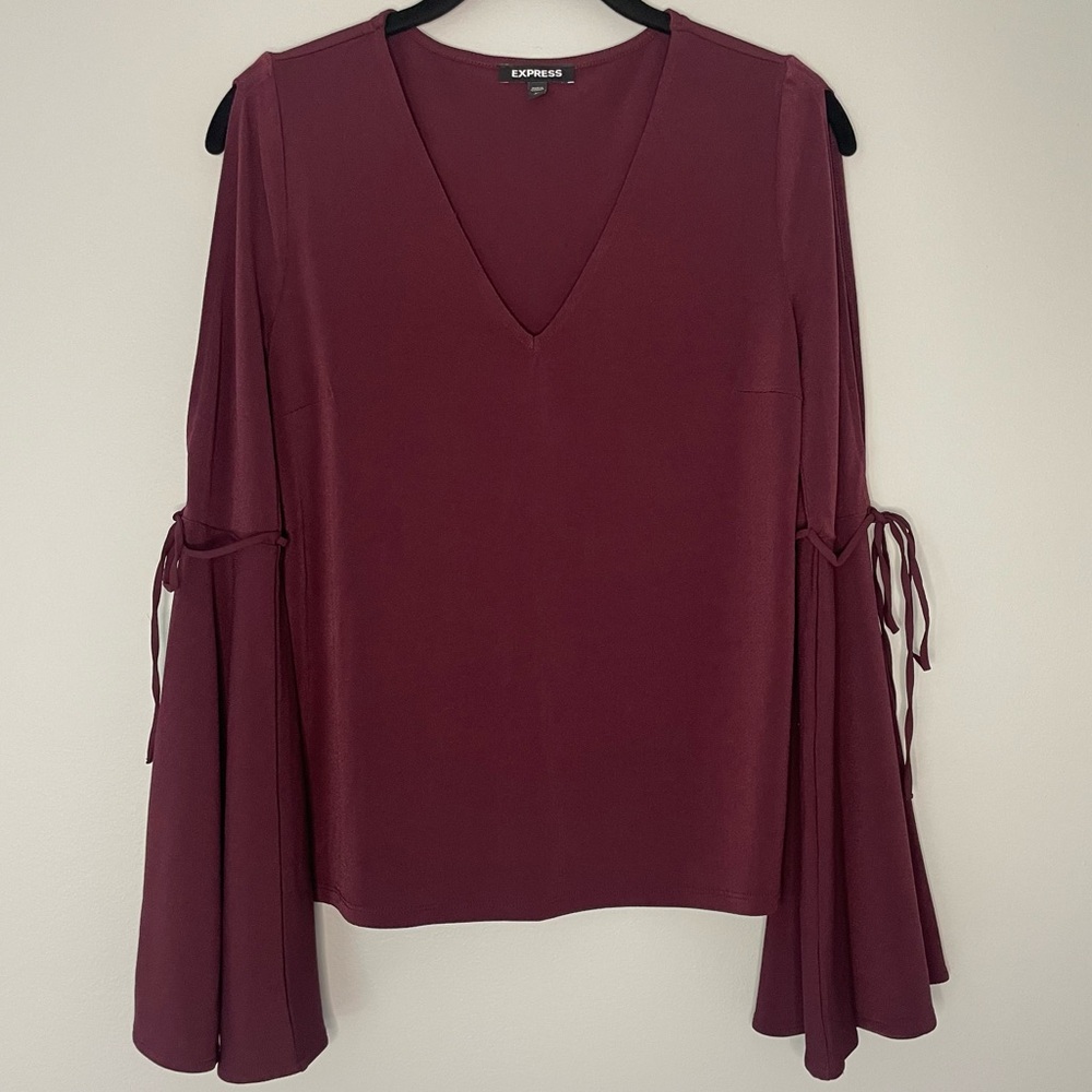 Express Maroon Bell Sleeve V-Neck Blouse - Picture 3 of 9
